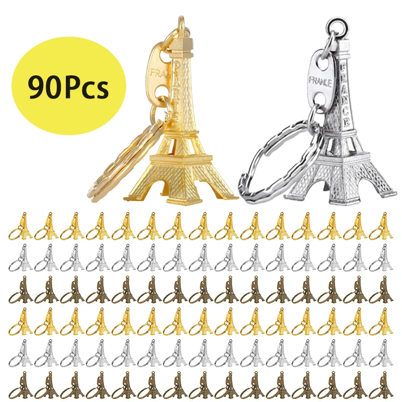 

90Pcs Eiffel Tower Key Chain Key Ring Car Motorcycle Keychain Height Metal Creative Model Keyring For Christmas Gift 3 Colors