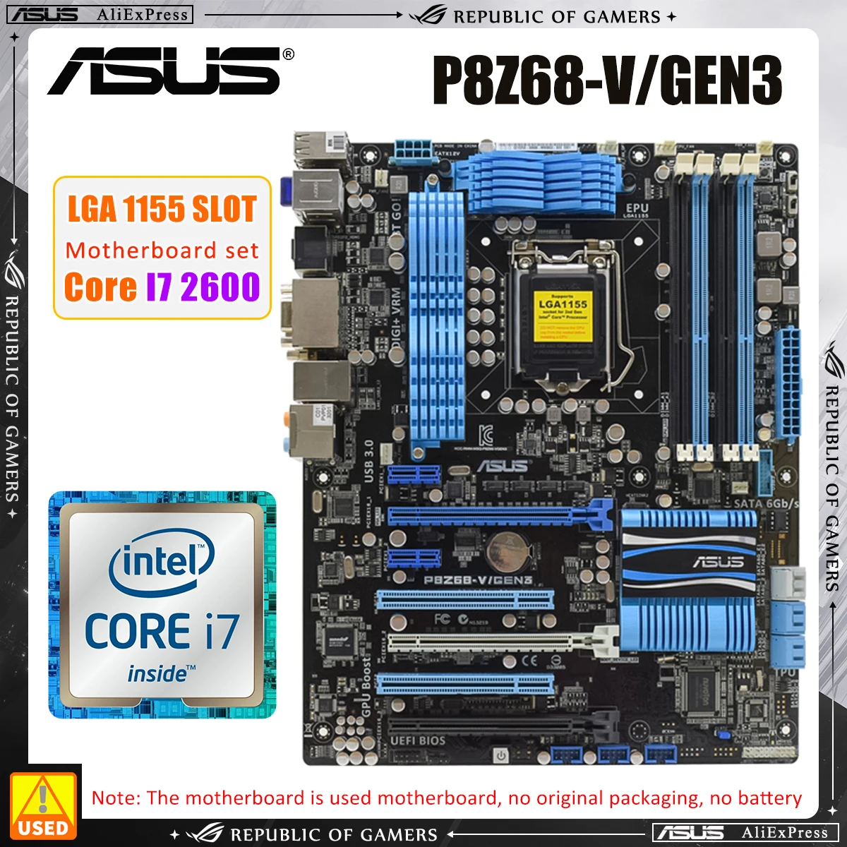 

ASUS P8Z68-V/GEN3 ATX Motherboard kit With Intel Core i7 2600 Processors And DDR3 Slots Supporting up to 32GB of Memory a2200MHz