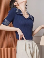 Pullover Plain Polo Neck Tee Shirts For Women Polyester Top Vintage T Shirt Sexy With High Quality Delivery Offer Rayon Skinny - Image 3