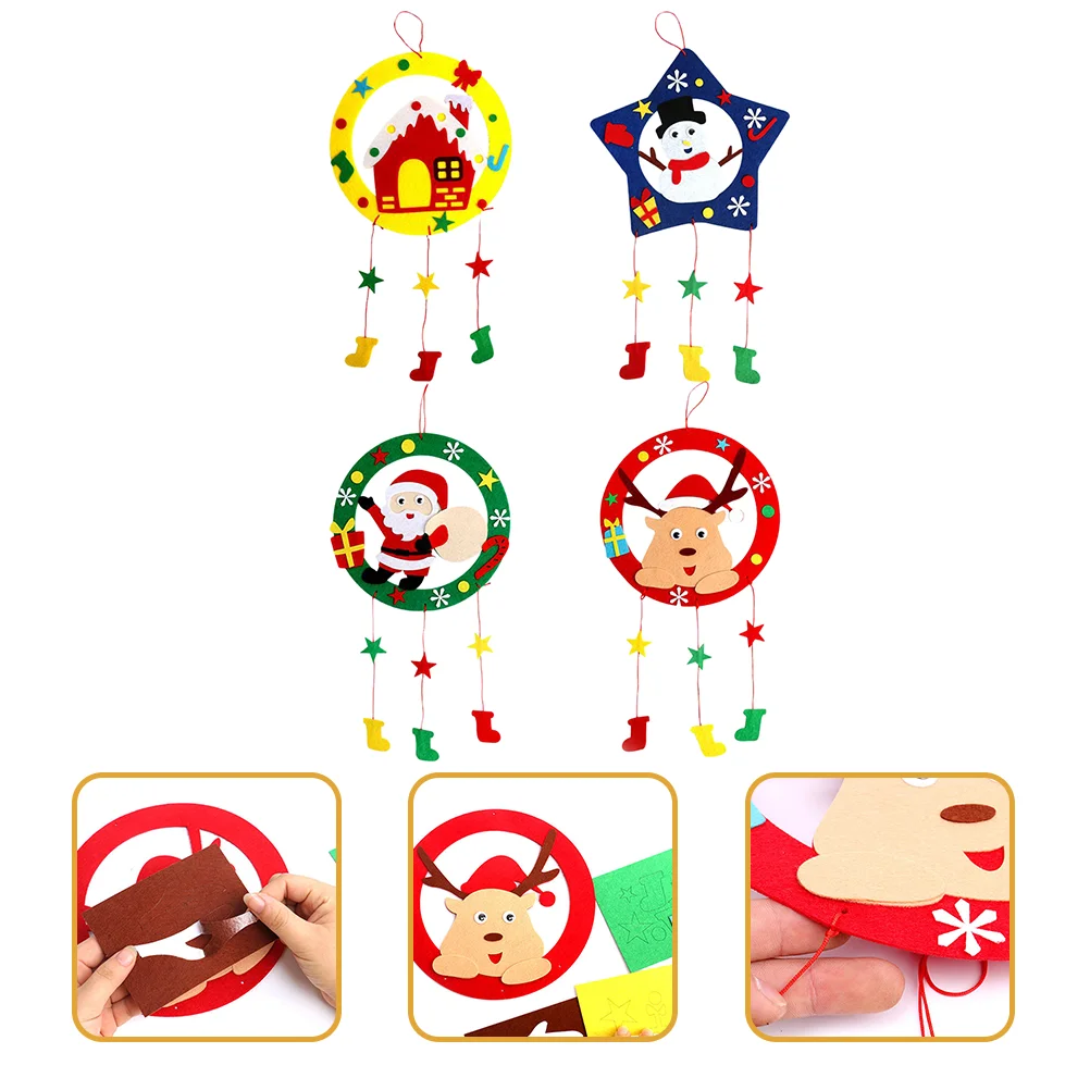 

4 Sets DIY Toys Christmas Wreath Decors Material Package Kit Kids Non-woven Fabric Xmas Themed for Child