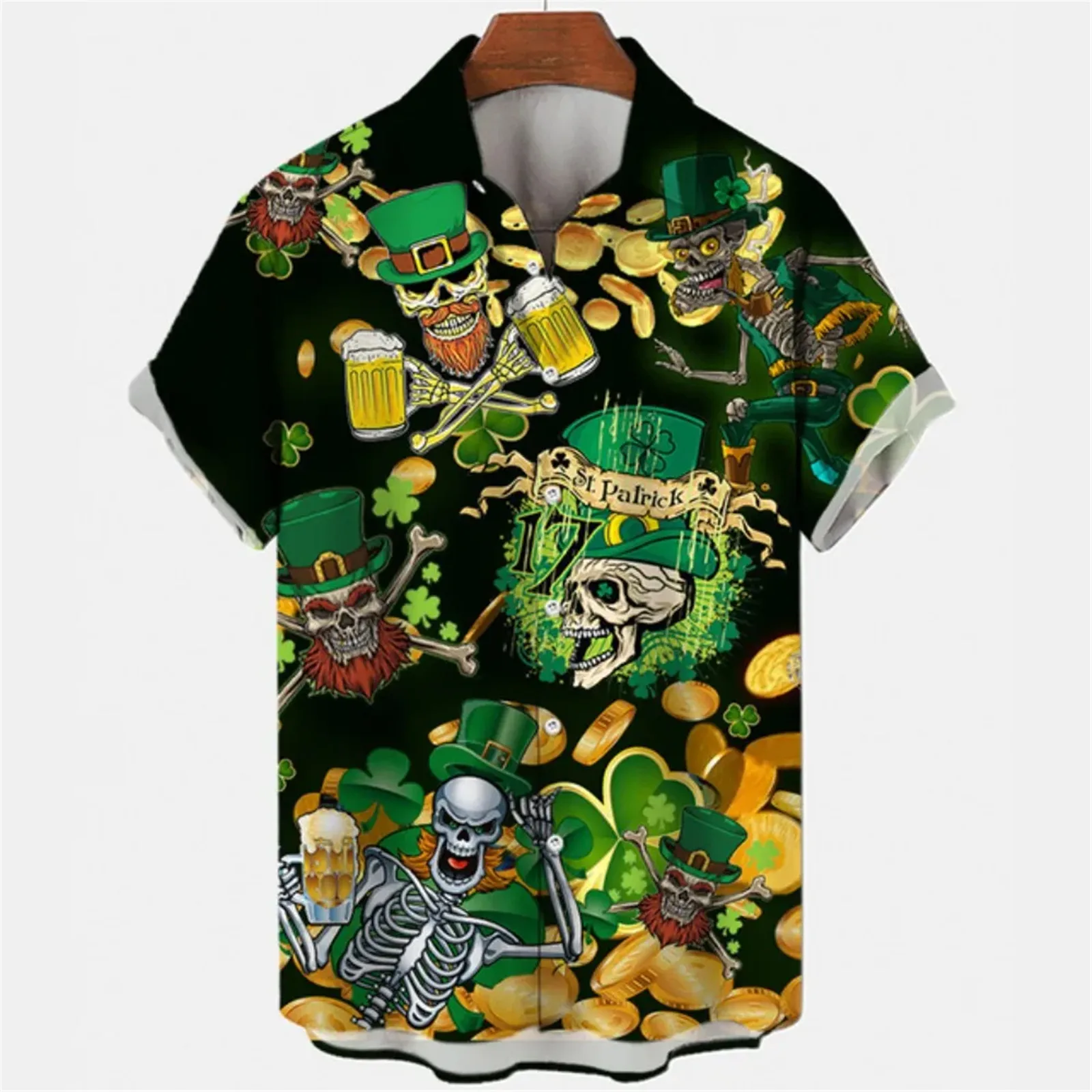 

HX Fashion Mens Shirts St. Patricks Day Clover Beer 3D Printed Short Sleeve Shirts Hawaii Beach Tops Men Clothing Dropshipping