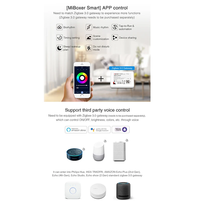 MiBoxer 지그비 3.0 스마트 전구 램프, 4W GU10 RGB + CCT LED 스포트라이트 라이트, FUT103Z, 110V, 220V, AC