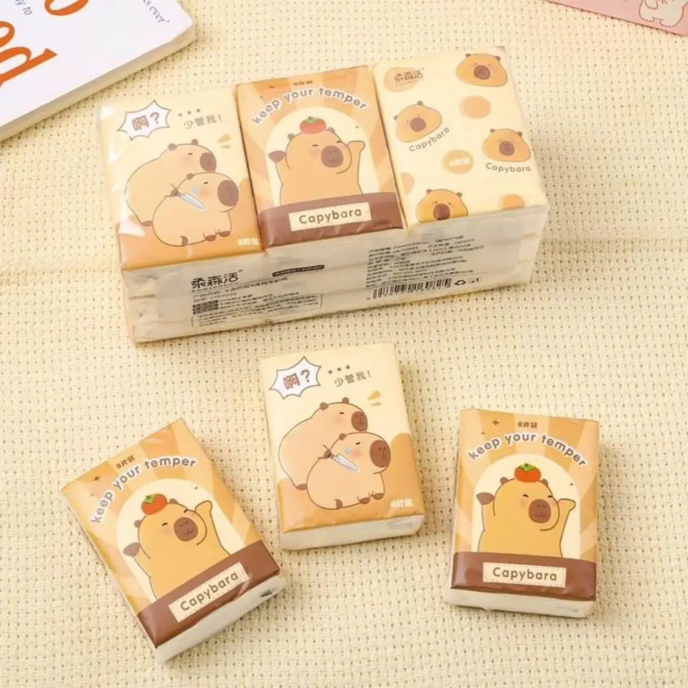 Cartoon 9 Packs Capybara Handkerchief Paper Soft Cleaning Bear Toilet Paper Skin-friendly 3Ply Capybara Peripheries Wipe Hands