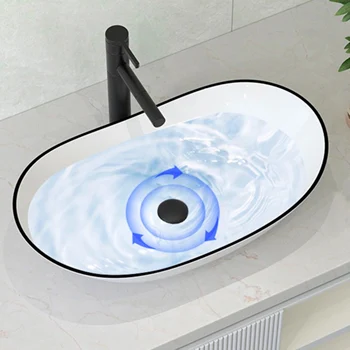 Ingot Shape Art ชุดอ่างล้างหน้าเซรามิคสีขาวและสีดําอ่างล้างหน้าห้องน้ําอ่างล้างจานชุดน้ําก๊อกน้ํา W/Pop ท่อระบายน้ํา 8599A 2