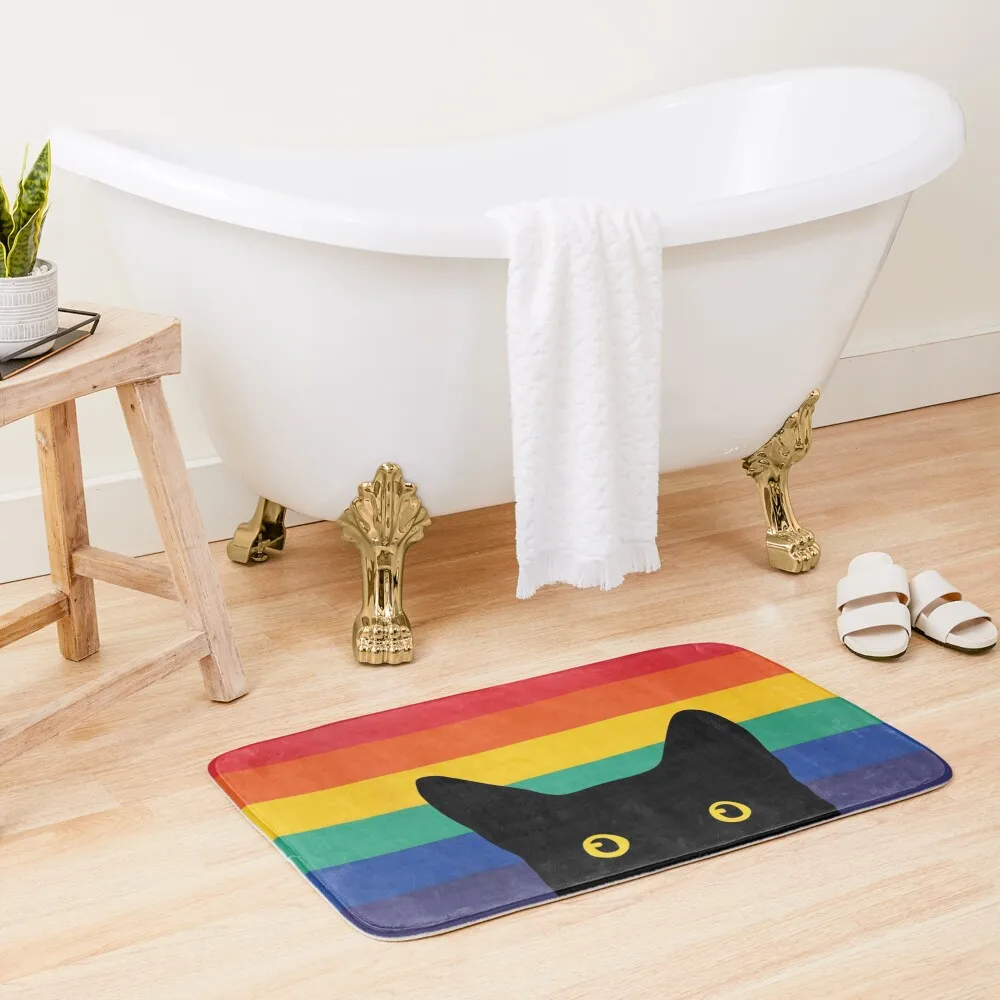 

Peeking Cat in Rainbow Circle Bath Mat Bathroom Non Slip Bath Mat