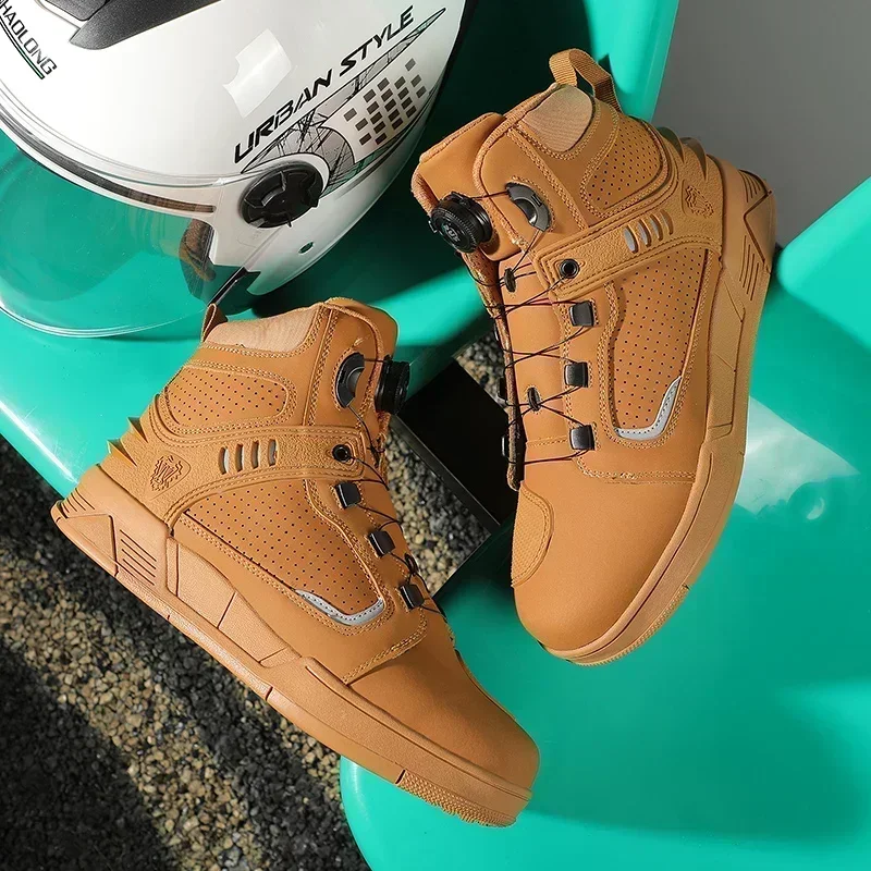 Men Motorcycle Microfiber Leather Ankle Boots Street Motorbike Racing Shoes Motocross Biker Chopper Cruiser Touring Ankle Boots motorcycle shoes mens shoes motorcycle boots