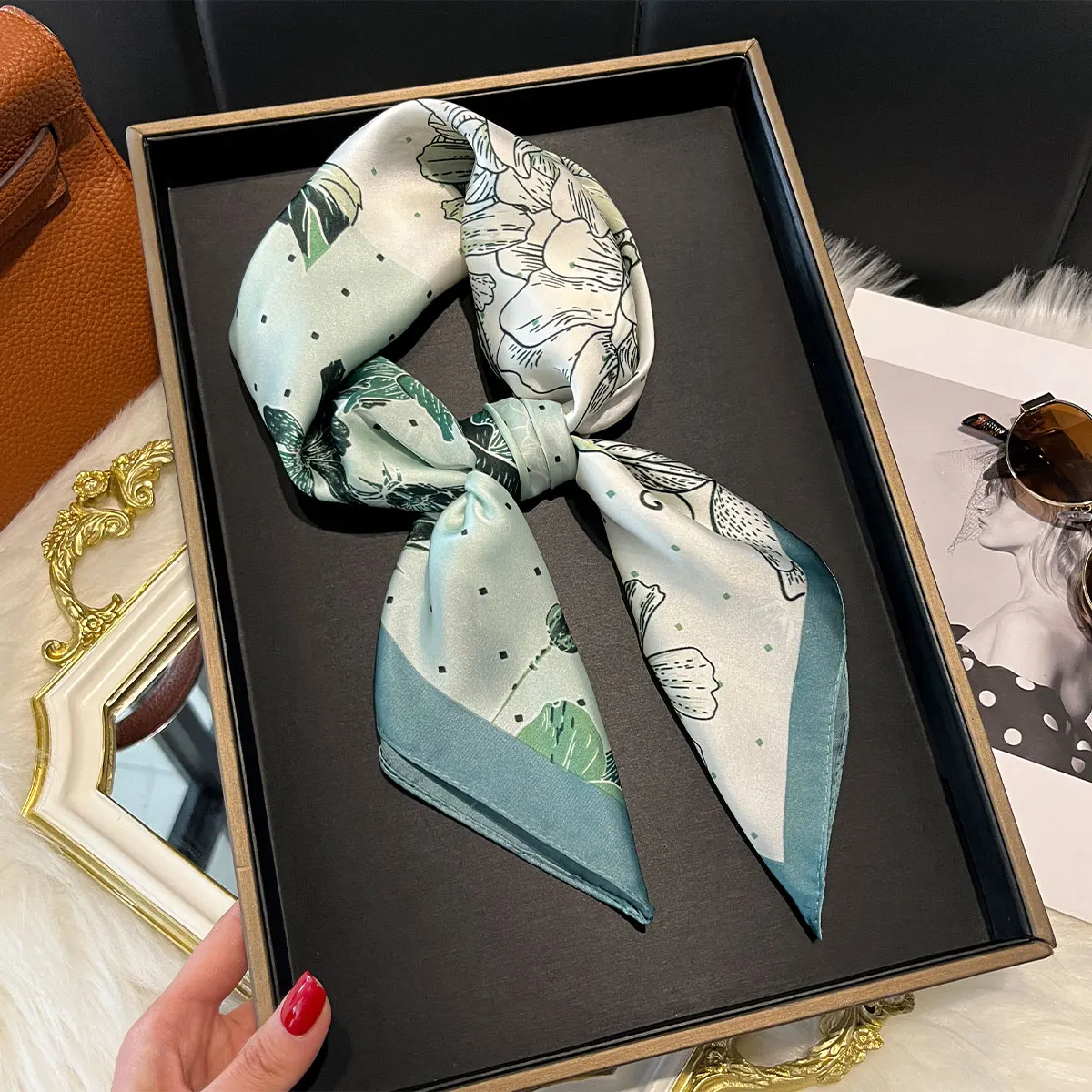 2025 New 70*70cm Silk Satin Hair Scarf Women Handkerchief Printed Female Square Head Bandana Small Neck Muffler Hijab Lady Girl