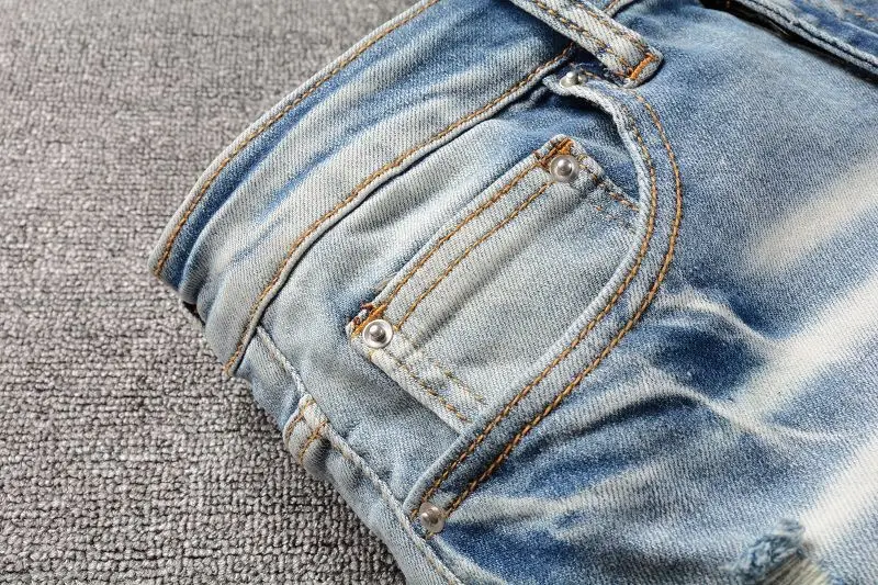 2022 High Quality Ripped Hole Blue Jeans Men Hip Hop Desginer Color  Patchwork Brand Jeans Pants Big Size Streetwear Trousers