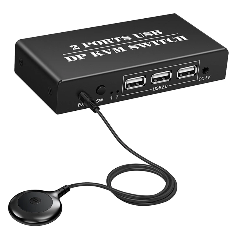 노트북 공유 키보드 마우스용 2 in 1 Out 스위치, 2 포트, 8K @ 30Hz Displayport1.2 스위치, 2 in 1 Out, 3 USB2.0 포트, 2 PC