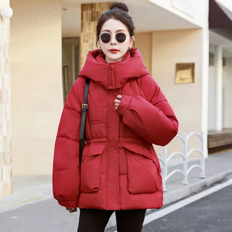 

Parkas for Women Fall Winter New Thicken Long Sleeve Jackets Oversized Pockets with A Hood Zipper Down Long Coats