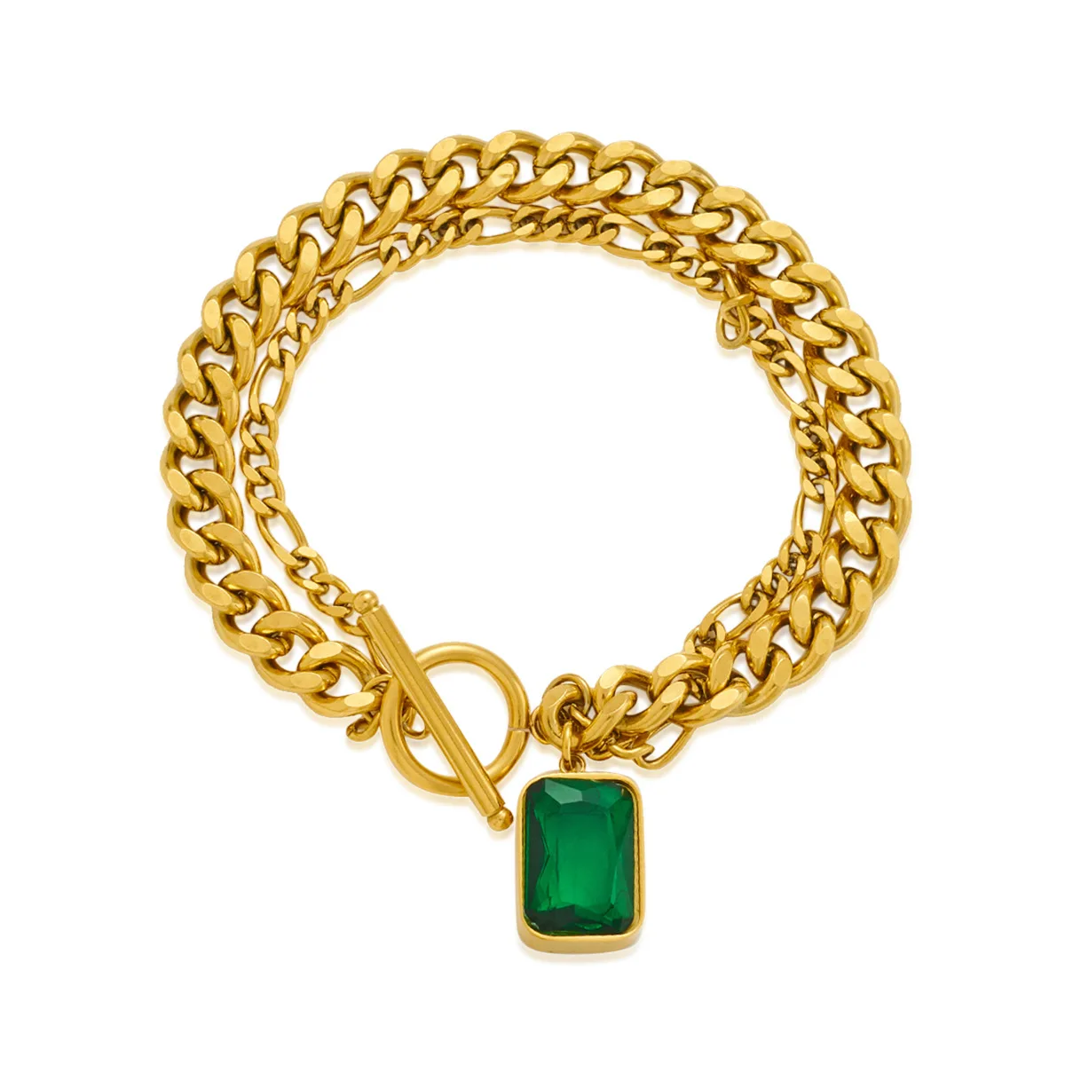 Green Square Cubic Zirconia Wedding Party Bracelets For Women Stainless Steel Brides Jewelry 4