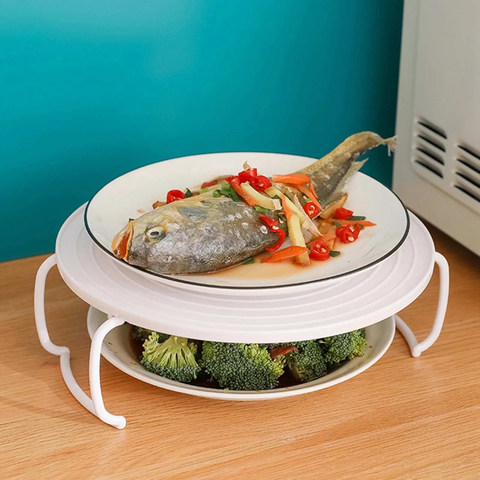 Multifunction Insulated Heating Tray Rack Plastic Kitchen Gadgets Microwave Steaming Rack Microwave Oven Shelf Cooking Tools 4