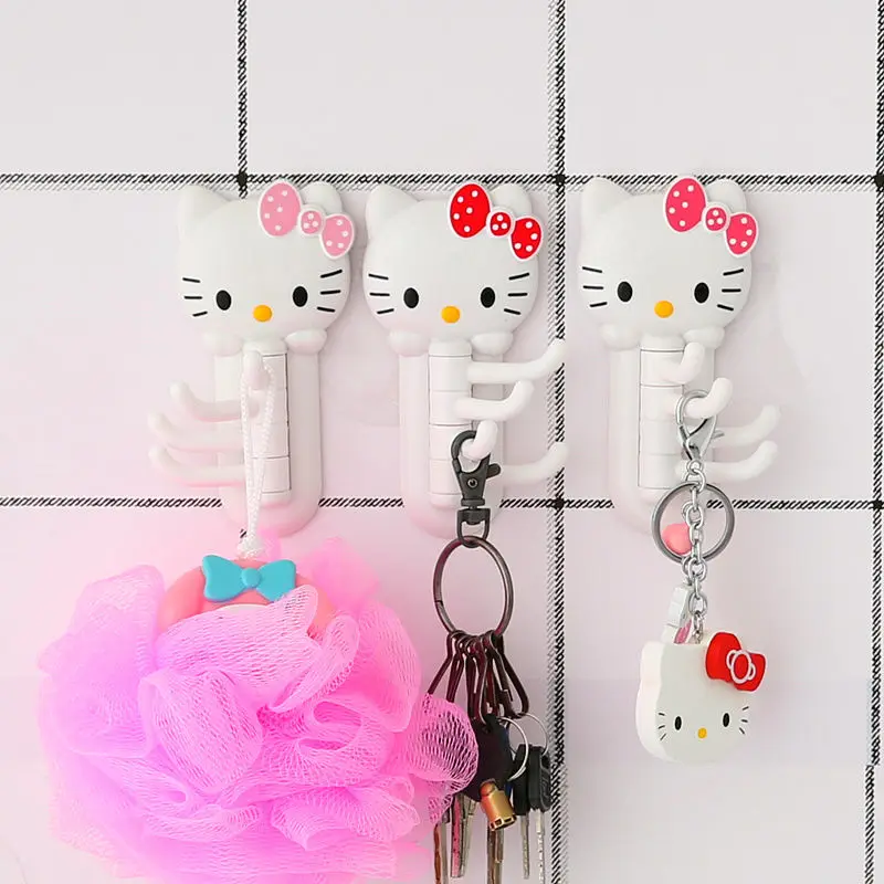 Hello Kitty Creative Cute Cartoon Hook Strong Glue Wall Wall Hanging Kitchen Hook Seamless Door No Punching Sticky Hook cute kitchen sink trash strainer reusable soft sewer drain protector for home bathroom