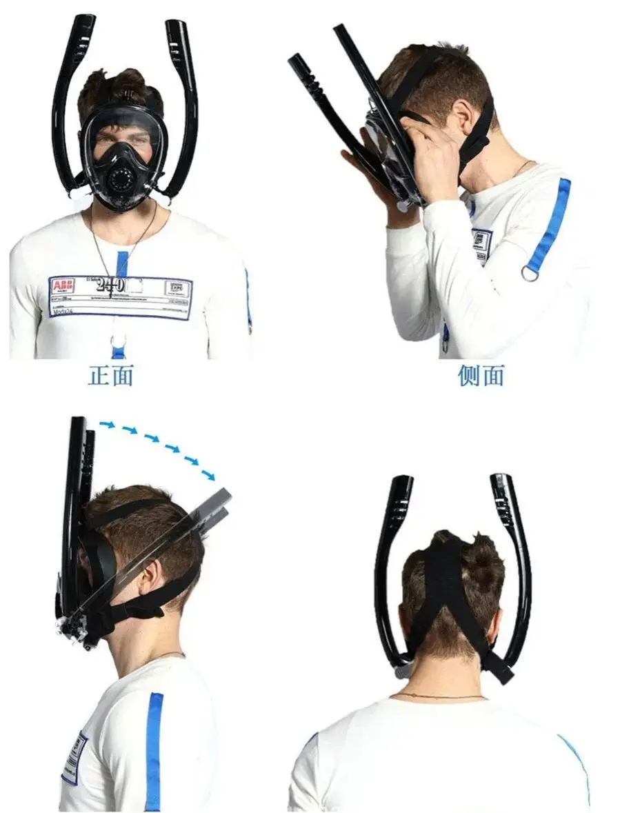 Full Face Dive Mask Silicone Breathing Double Hose Removable Full Dry Snorkeling Dive Mask Diving Gear
