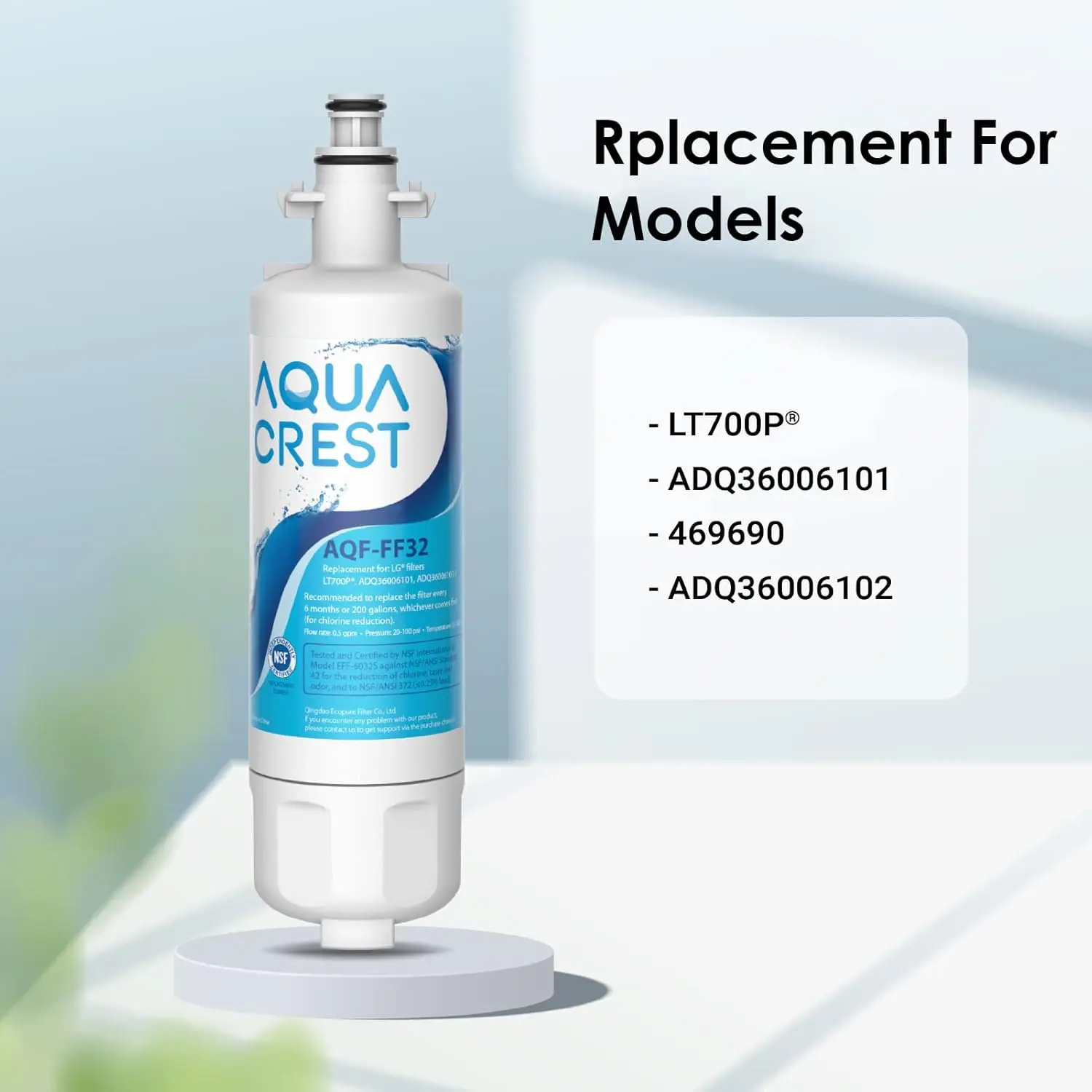 AQUA CREST 469690 ADQ36006101 Refrigerator Water Filter, Replacement for LG&reg; LT700P&reg;, Kenmore&reg; 9690, ADQ36006102, 3 Pack