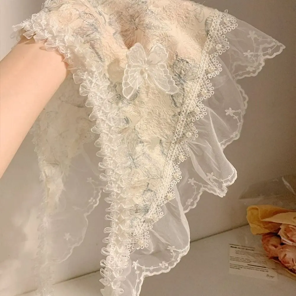 Seersucker Dreieck-Stirnband im französischen pastoralen Stil, süßes Mädchen-Schmetterlings-Spitzen-Kopftuch, handgefertigtes Stirnband-Turban für Mädchen und Frauen – Detail 3