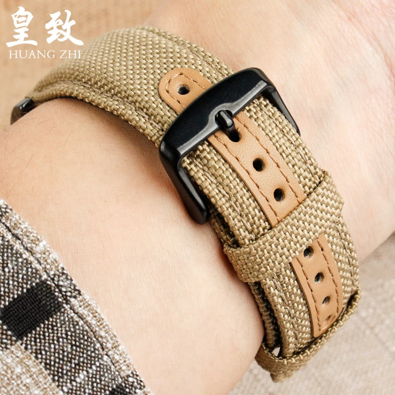 Nylon Canvas Strap - Waterproof Sports Watchband with Blue, Grey, and Khaki Options, 20mm-22mm