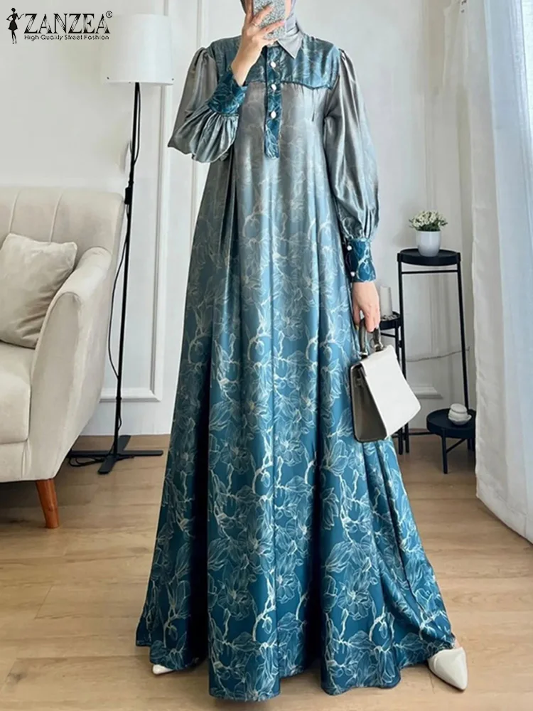 

Модное платье с принтом в мусульманском стиле Abaya ZANZEA, женский элегантный длинный сарафан с длинным рукавом, женский длинный сарафан в богемном стиле из Дубая, 2024