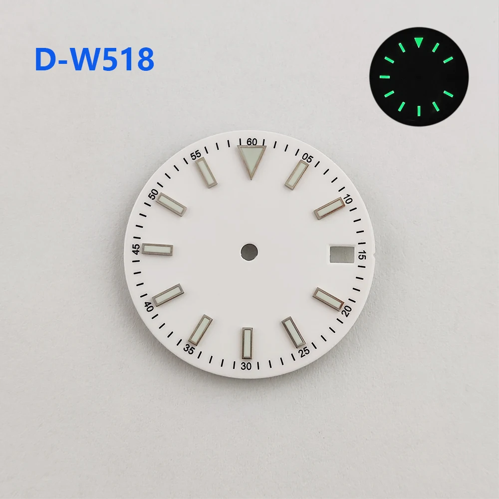 새로운 스타일의 시계 다이얼 28.5mm 녹색 발광 맞춤형 로고 시계, 멸균 다이얼 시계 액세서리, NH35 무브먼트에 적합