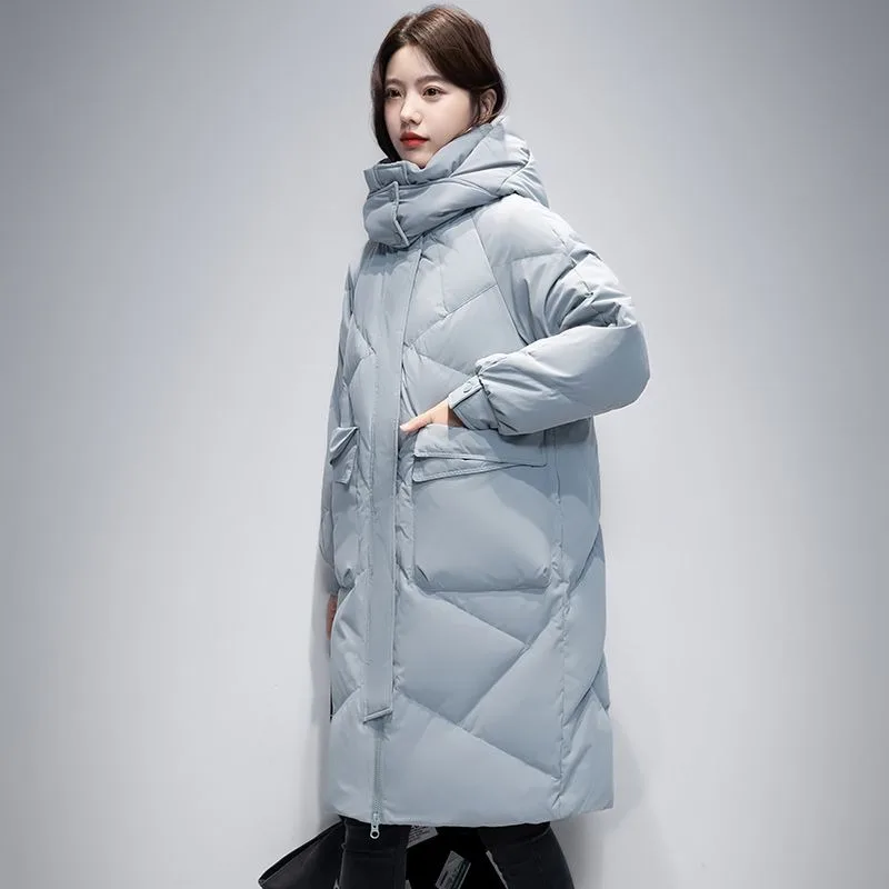 2024 New Women Down Jacket Winter Coat Female Mid Length Version Parkas Thick Warm Outwear Hooded Leisure Time Overcoat