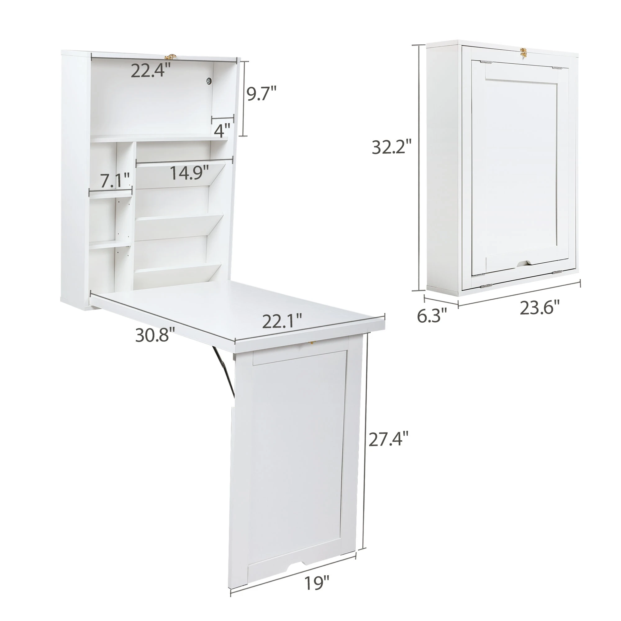 Modern Compact Wood Wall Mounted Folding Desk Cabinet Convertible Writing Desk for Home Office with Storage, White 5