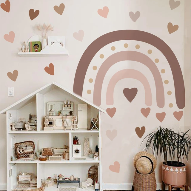 Autocollants muraux Boho arc-en-ciel fleur, stickers muraux à pois,  peintures murales en vinyle auto-adhésives, affiche de chambre d'enfant,  papier peint de décor de pépinière - AliExpress