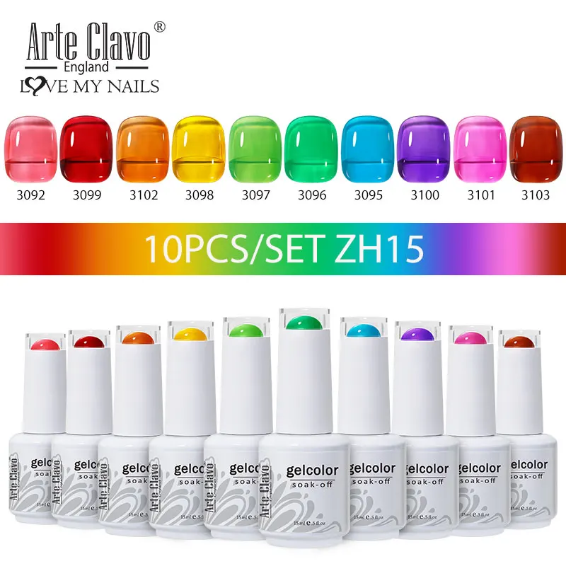 Arte Clavo 4/6/8/10 Pcs Gel Nail Polish Set Nail Art Soak Off UV Gel Colorful Kit Semi Permanent Hybrid Gel Varnish Base Top LED 4