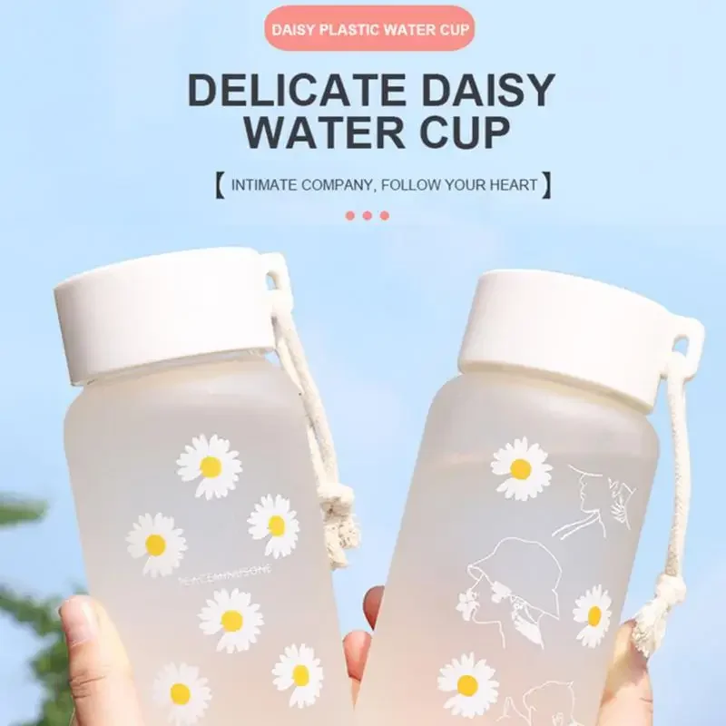 500ml Small Daisy Transparent Plastic BPA Free Water Bottle with Portable Rope Travel Tea Cup sports water bottle portable water bottle