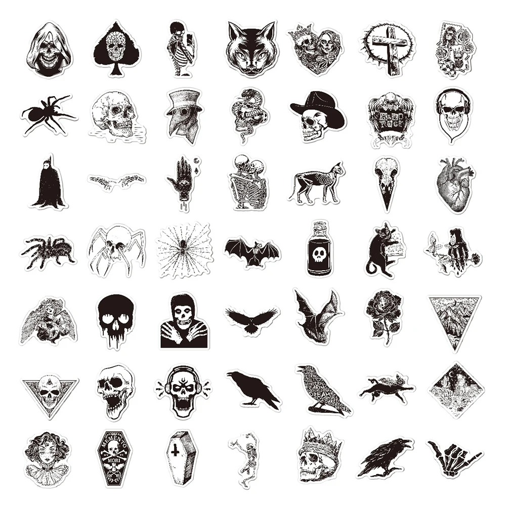 Gothic Graffiti Waterproof Sticker Pack - Black & White Collection