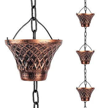 Copper Plaid 12‑Cup Metal Rain Chain 1