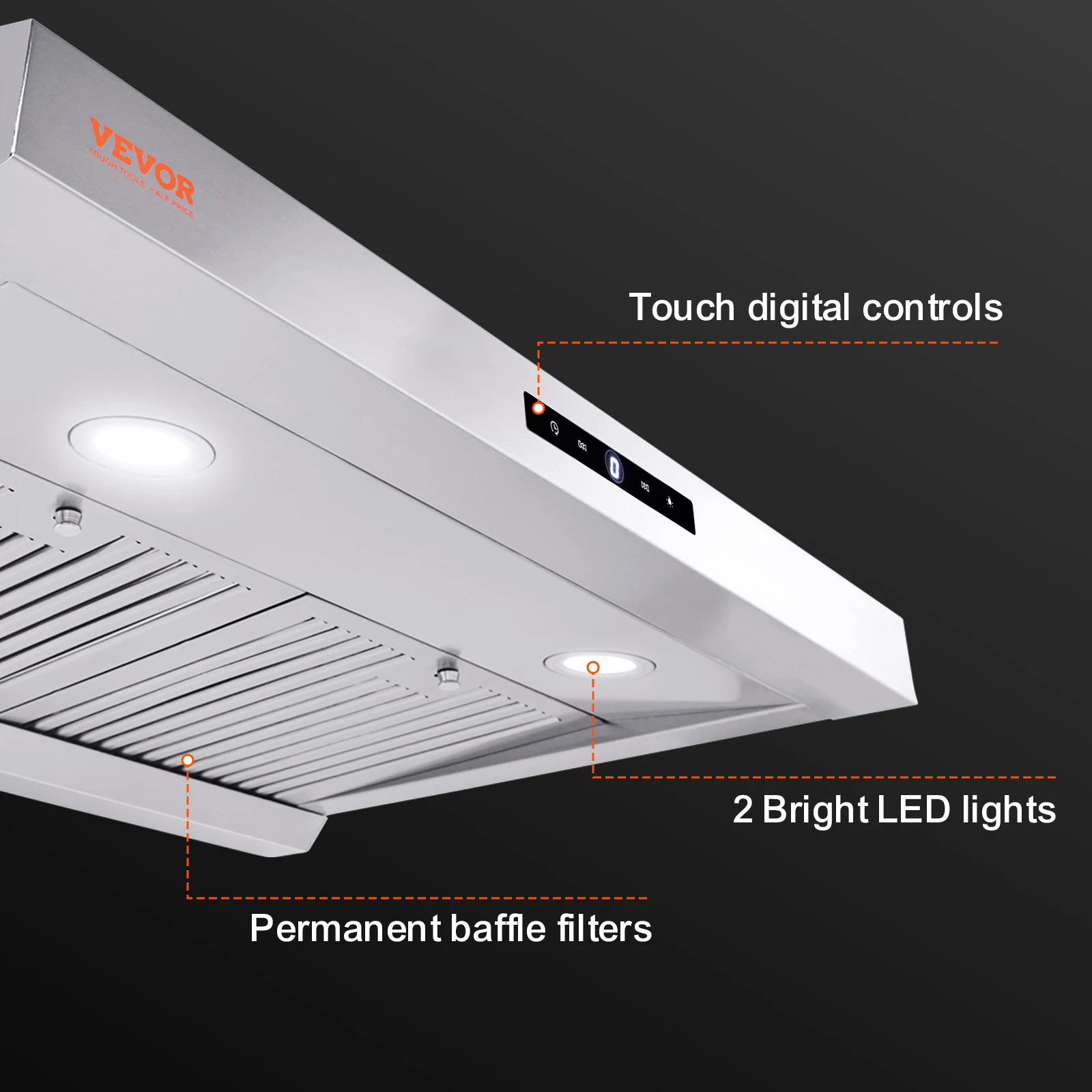 VEVOR Under Cabinet Range Hood Dual Motors Ductless Kitchen Stove Vent Permanent Filter Touch Control Panel Silver (30 inch) 6