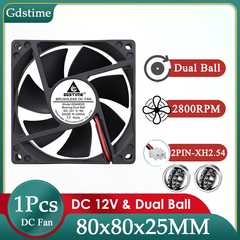 

Gdstime DC 12V Fan 80MM*25MM Brushless Cooling Fan 80MM Dual Ball Bearing CPU Cooler 8CM Radiator for Computer Graphics Cooling