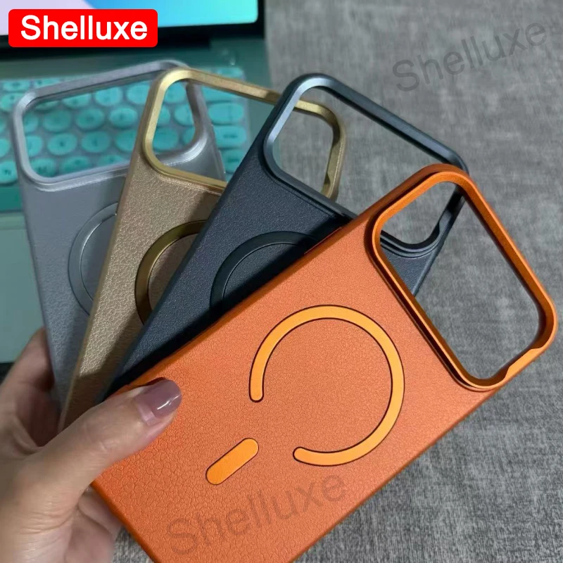 Sleek Leather Magnetic Phone Case with Metal-Frame Cover