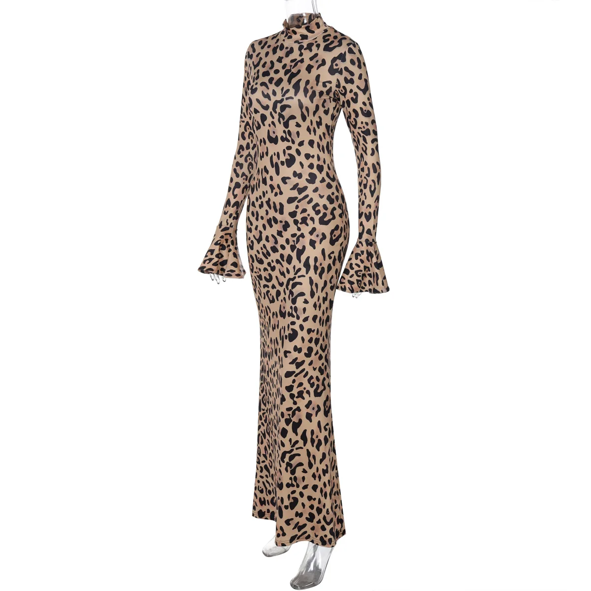 Leopard Printed Slim Long Dress Female Fashion Patchwork Contrast Elegant Long Sleeve Party Dress For Women Autumn Dress