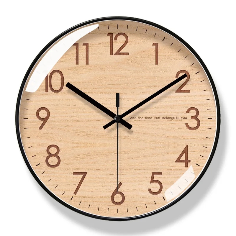 2023 New Nordic Simple Wooden Texture Wall Clocks Fashionable Art Living Room Wall Clocks Silent Sweep Second Quartz Wall Clock Color:Black Frame D;Sheet Size:14 inch(35 cm)