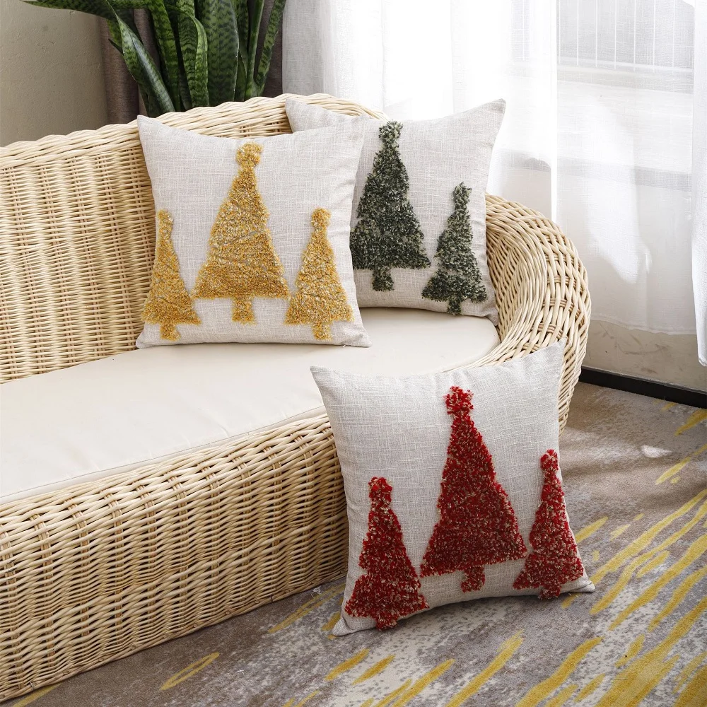 CAROMIO Set Di 4 Federe Per Cuscini Natalizi 45x45 Cm - Blu Con Alberi Di Natale, Morbide In Poliestere - 2