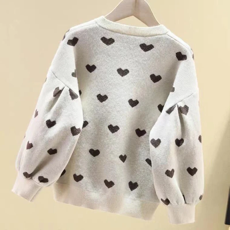 Spring Autumn Korean Loose All Match Girls' Cardigan Sweater Aesthetics Long Sleeve O-Neck Kids Knitting Top Fashion Coat