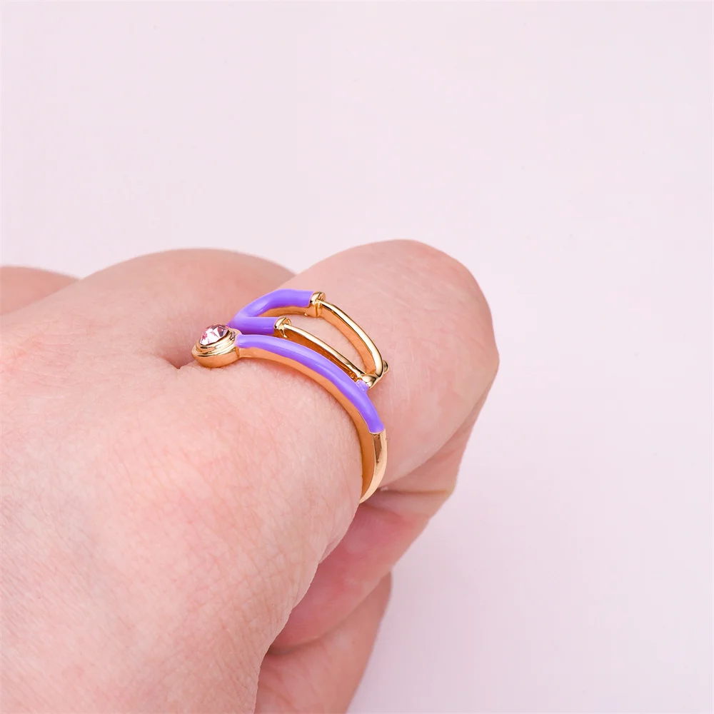 Punk Fashion Stethophone Ring Simple Luxurious Medical Purple Enamel Jewelry for Doctor Nurse Friends Accessory Gift