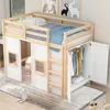 Twin Size Loft Bed with Built-in Wardrobe and 2 Windows,Solid Wood Loft Bed Frame with Safety Guardrail for Kids Teens Boys 4