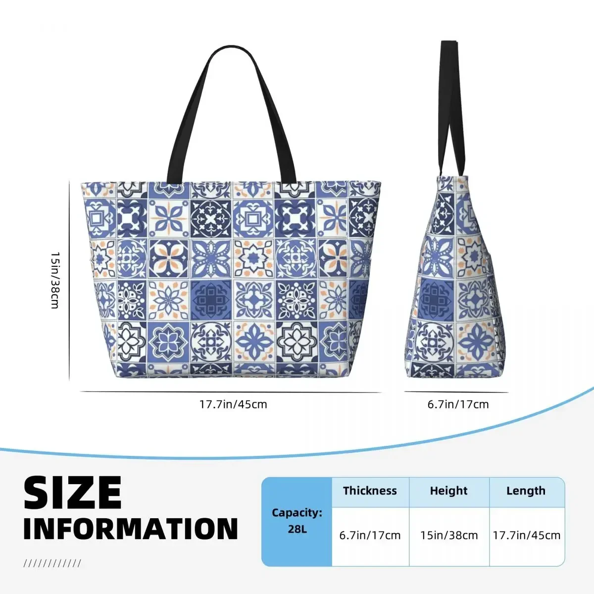Blue Portuguese Tile Beach Travel Bag, Tote Bag Popular Practical Out Birthday Gift Multi-Style Pattern