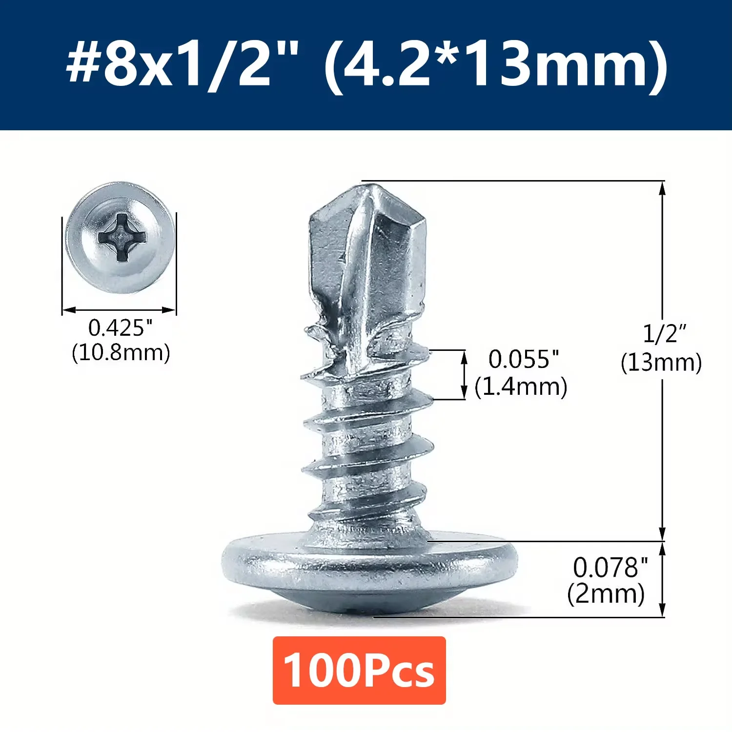 Self Tapping Screw #8 Phillips Truss Head Self Drilling Tek Screw Zinc Oxide Sheet Metal 100Pcs