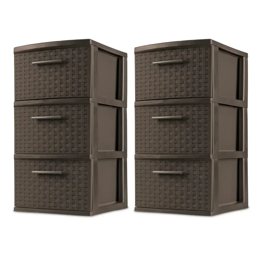 

3 Drawer Weave Tower Plastic, Espresso, Set of 2