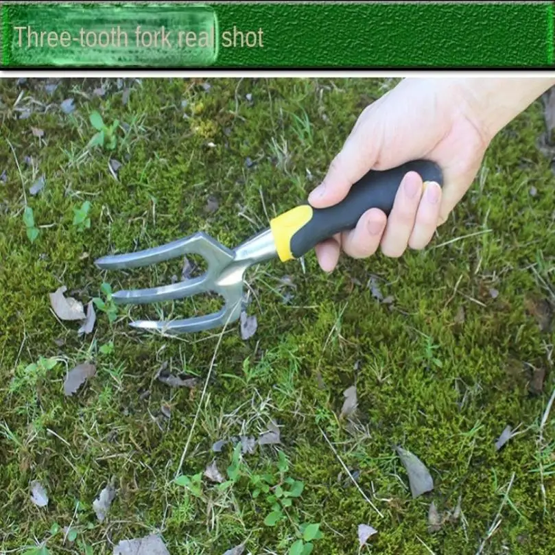 Farming Rake Aluminum Alloy Garden Rake Gardening Tool Three Claw Loosening Soil Three Tooth Rake Digging Tool for Removing Weeds
