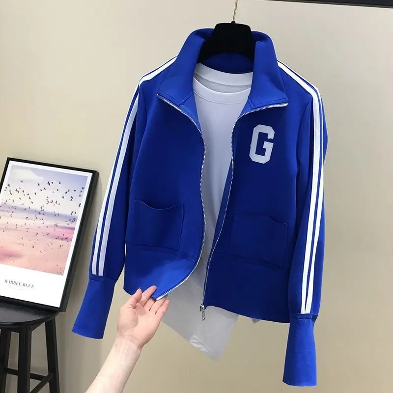 

Autumn 2022 New Letter Stripe Thin Short Coat Women's Top Design Sweet Bomber