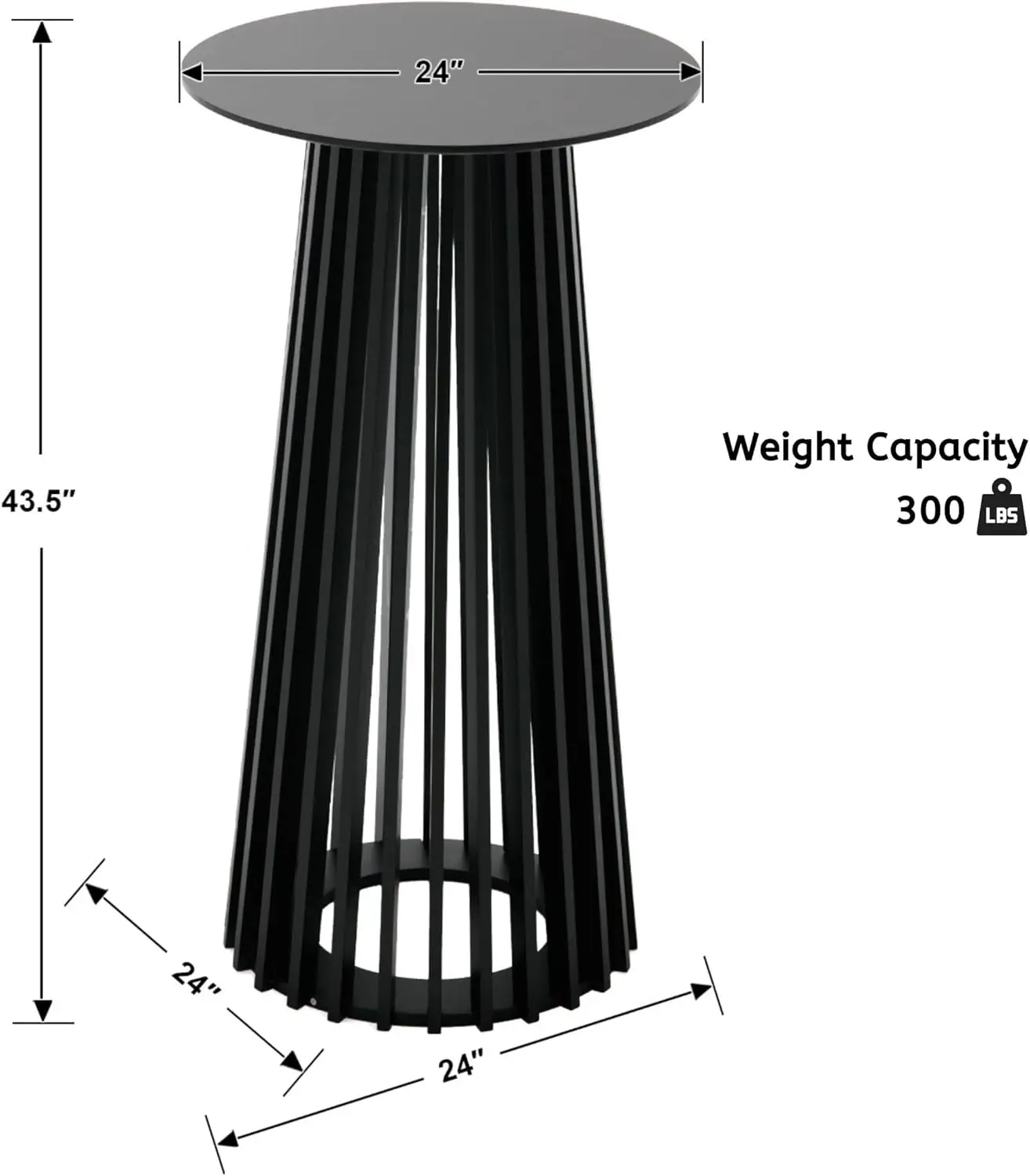 43.5" High Round Bar Table, Modern Wood Cocktail Table with Columnar Wooden Strips Base, Stylish Pub Table for Bistro Parties 2