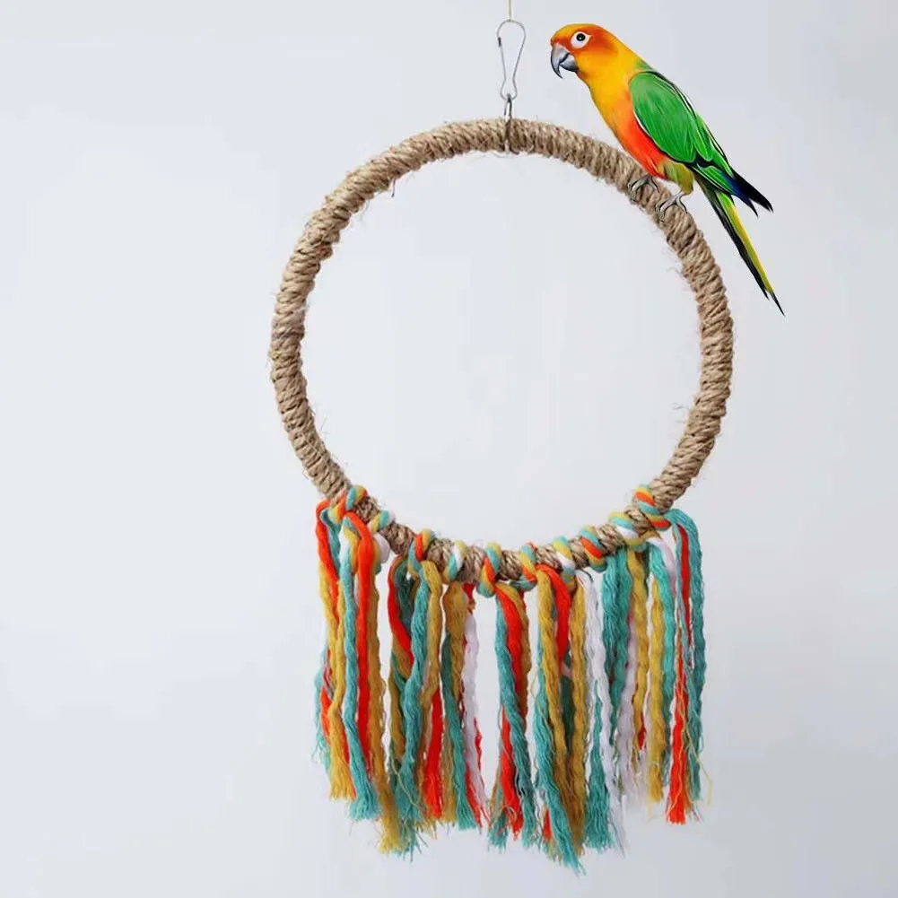 Pet Bird Parrot Toy Cotton Rope Circle Toys Chewing Bite Parrot Perch Hanging Cage Swing Rope Ring Stand Climb Toy Bird Supplies
