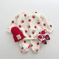 Spring & Autumn Cute Set Baby Girls Fashion Strawberries Pullover Tops + Cotton Sweatpants Boys 2pcs Suit High Quality Tracksuit 1