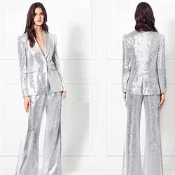 Autumn Winter Fashion Elegant Women's Suit 2 Piece Sequin Decorative Dress Party Wedding Tuxedo Pants Suits Women костюм женский