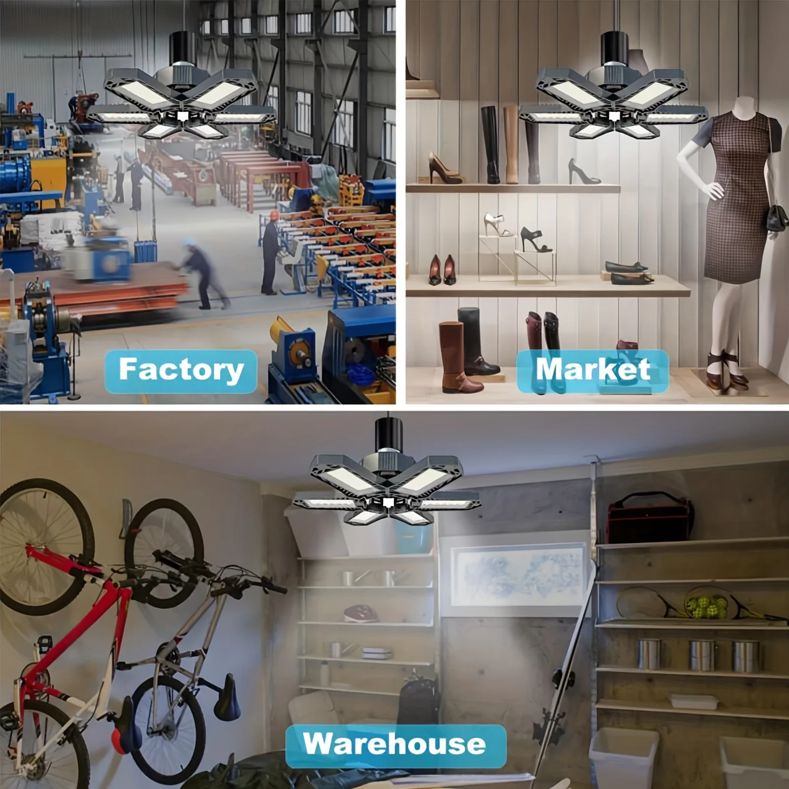 1/2/4pcs Deformable LED Garage Lights 6 Adjustable Panels Glow Light E26 E27 Ceiling Light For Workshop Storage Garage Lamp