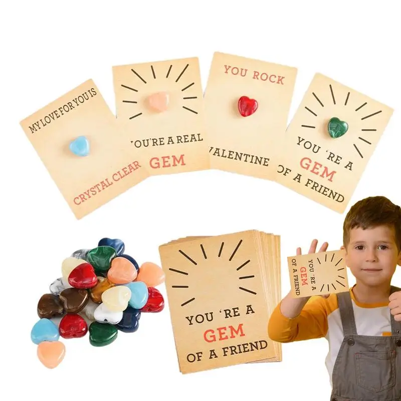 

Valentine Cards with Heart-Shape Stones Valentine Exchange Cards Creative School Party Favor Valentine Day Supplies for New Year